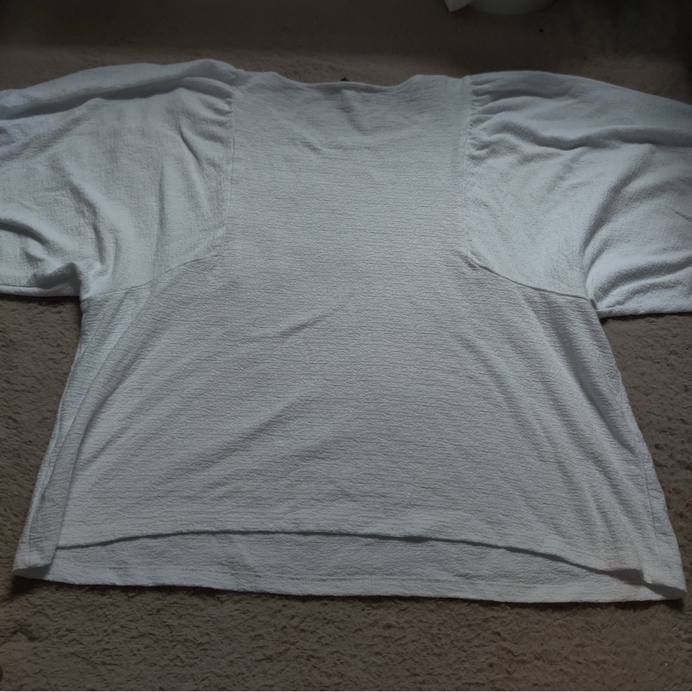 Banana Republic Factory White 3/4 Puff Sleeve Textured Blouse Top Snow Day Sz L - Picture 7 of 7